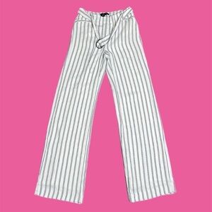WHBM Women’s Stripe Print Belted Wide Leg Pants White & Black Sz 00R